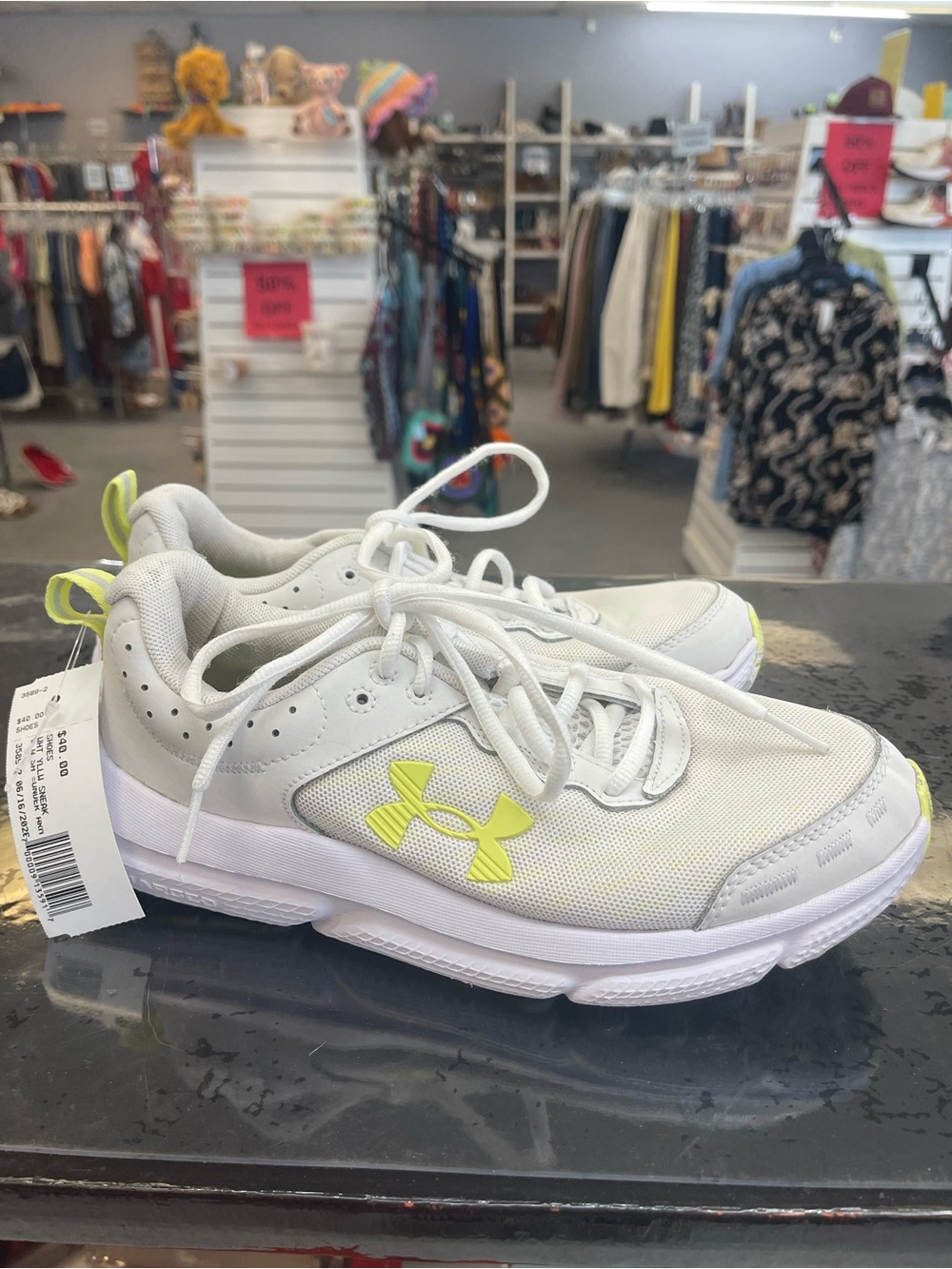 Under Armour White Sneakers with Neon Yellow Accents